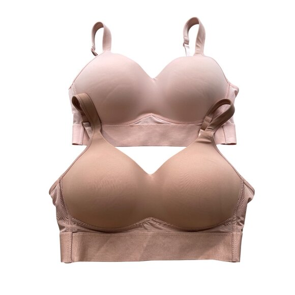 Rhonda Shear 2 Pack Molded Cup Bra with Wrap Back Size Large Pink Beige 648.6 - Picture 2 of 10